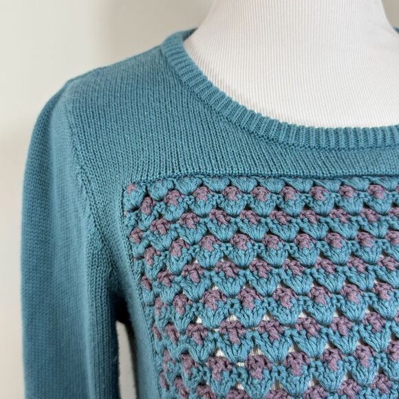 Sundance Sweater S Silk Blend Crochet Knit Boho Teal 90s Classic Quiet Luxury - Picture 5 of 10